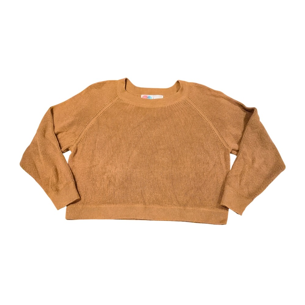 Free People FP Beach XS Brown Ribbed Knit Cropped Raglan Sweater OB885055